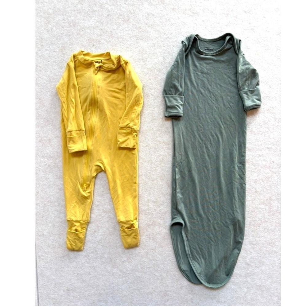 Wildbird Baby Bundle Green Knotted Gown Newborn & Yellow Zip Footie 3-6 Months